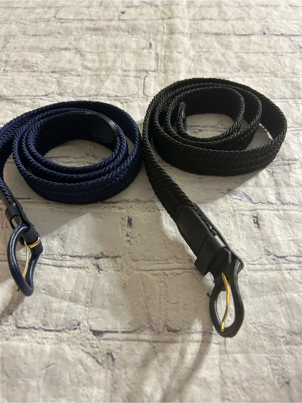 VINTAGE BONDED LEATHER BLACK & NAVY TAIWAN MADE WOVEN STRETCH MENS BELTS L 38-40